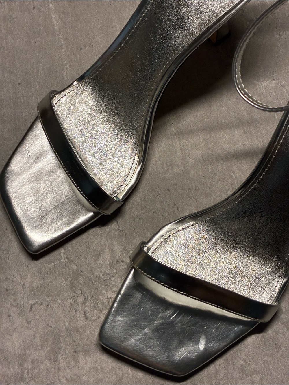 Marc Fisher Silver Square-Toe Ankle-Strap Heels 8.5 - Picture 3 of 7